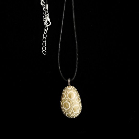 Hand Painted Dot Art Pendant. Gold with Parchment and Gold Spheres - Picture 7 of 16